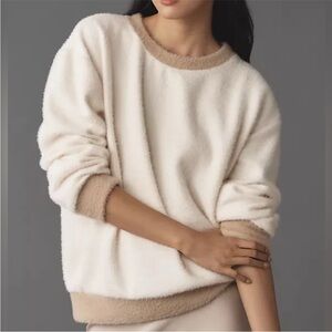 Maeve Anthropologie Ringer Sweatshirt. Women’s Sz-L Neutral Tan/Ivory EUC Cozy